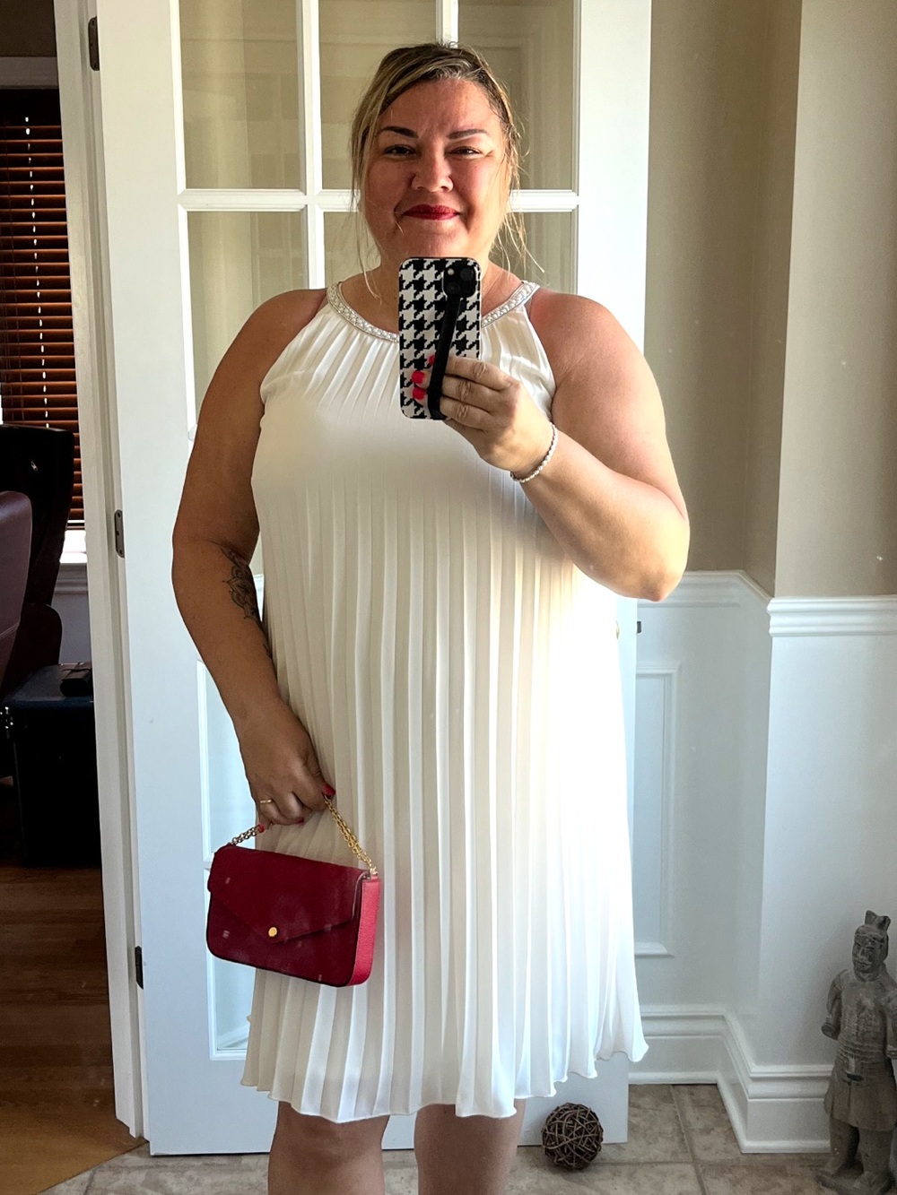 Frank Lyman Design Cream Pleated Midi Dress